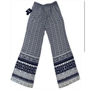 NWT Gorgeous By&By Sz XS Black & White Print Wide Leg Chiffon Palazzo Pants